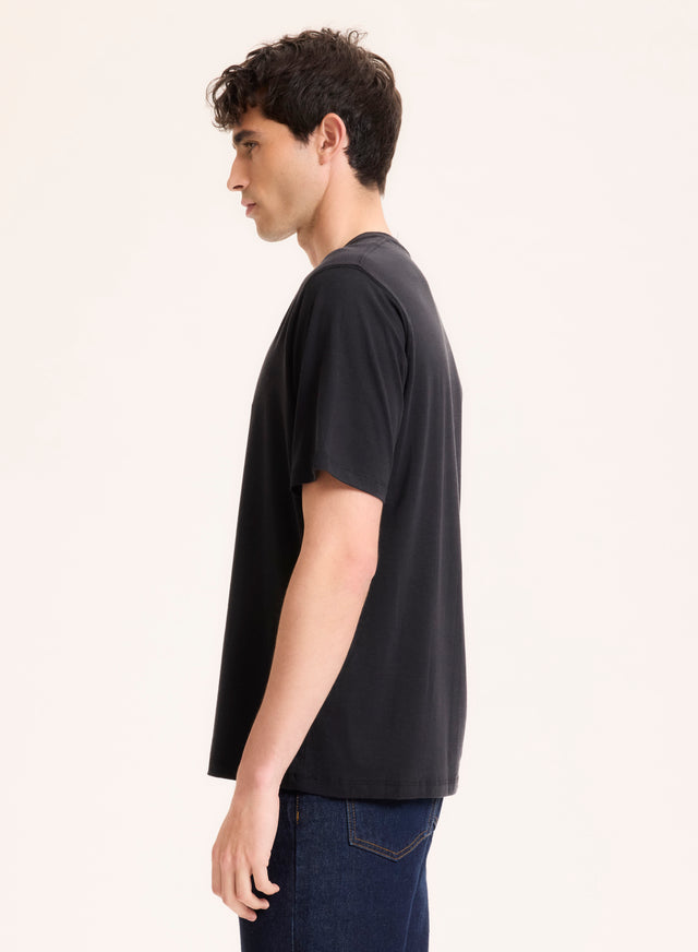 Majestic Filatures T-shirt Noir Col Rond Manches Courtes En Lyocell / Tencel / Coton Organique Lyocell / Tencel / Coton Organique