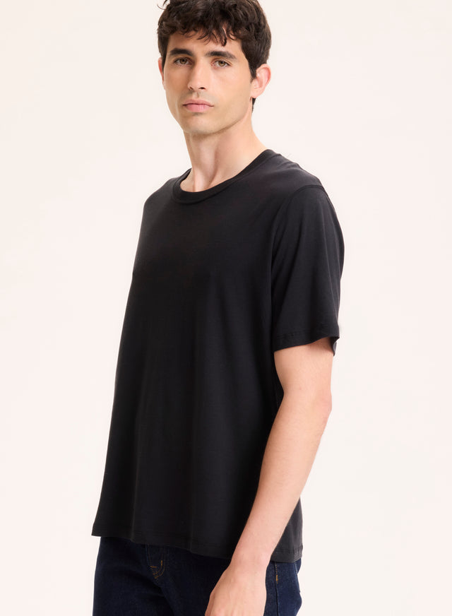 majestic filatures T-shirt Noir Col Rond Manches Courtes en Lyocell / Tencel / Coton organique Lyocell / Tencel / Coton organique