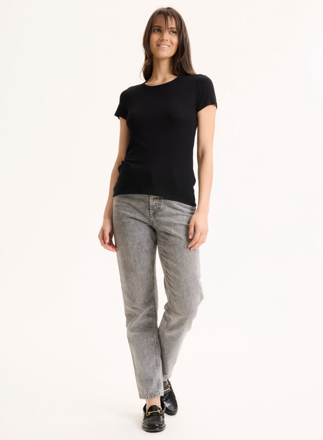 Majestic Filatures T-shirt Noir Col Rond Manches Courtes En Viscose / Élasthanne Viscose / Élasthanne