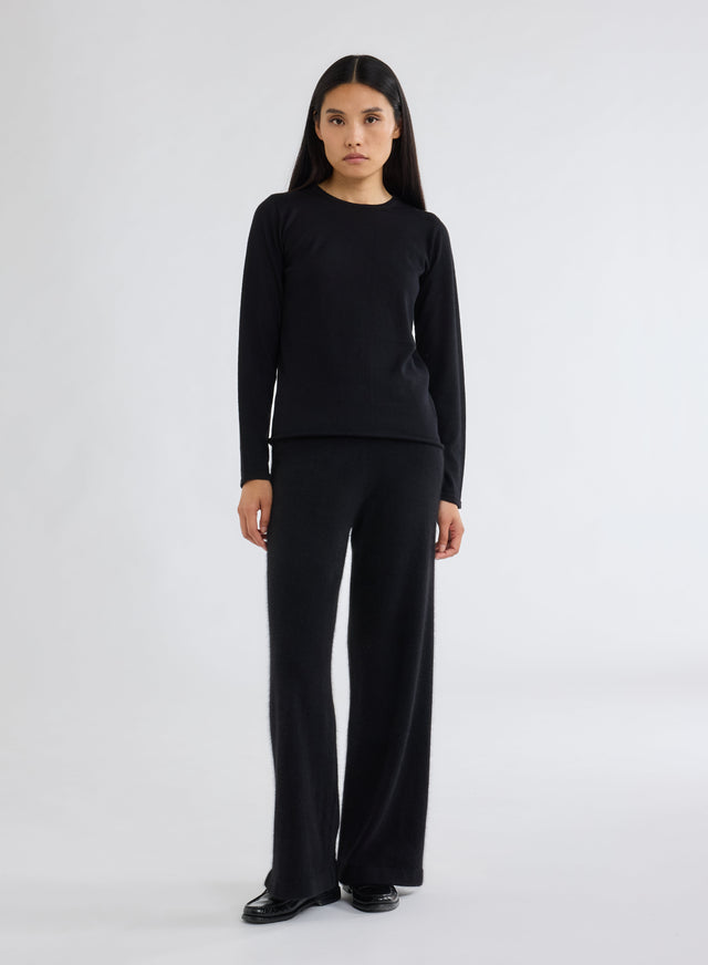 Majestic Filatures T-shirt Noir Col Rond Manches Longues En 100% Cachemire Cachemire