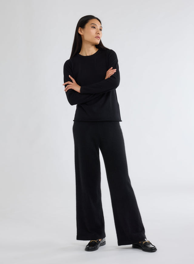 Majestic Filatures T-shirt Noir Col Rond Manches Longues En 100% Cachemire Cachemire