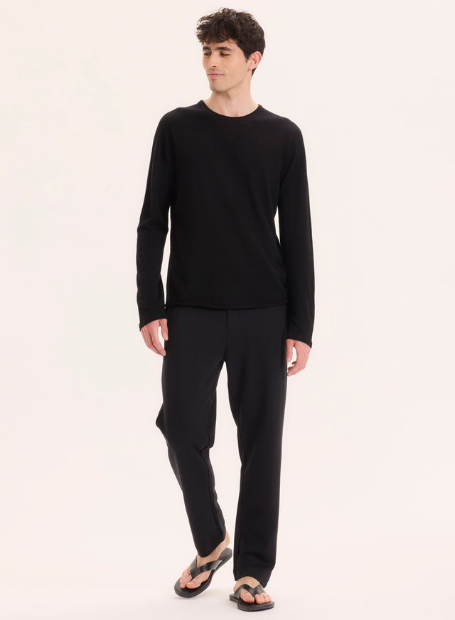 Majestic Filatures T-shirt Noir Col Rond Manches Longues En 100% Cachemire Cachemire