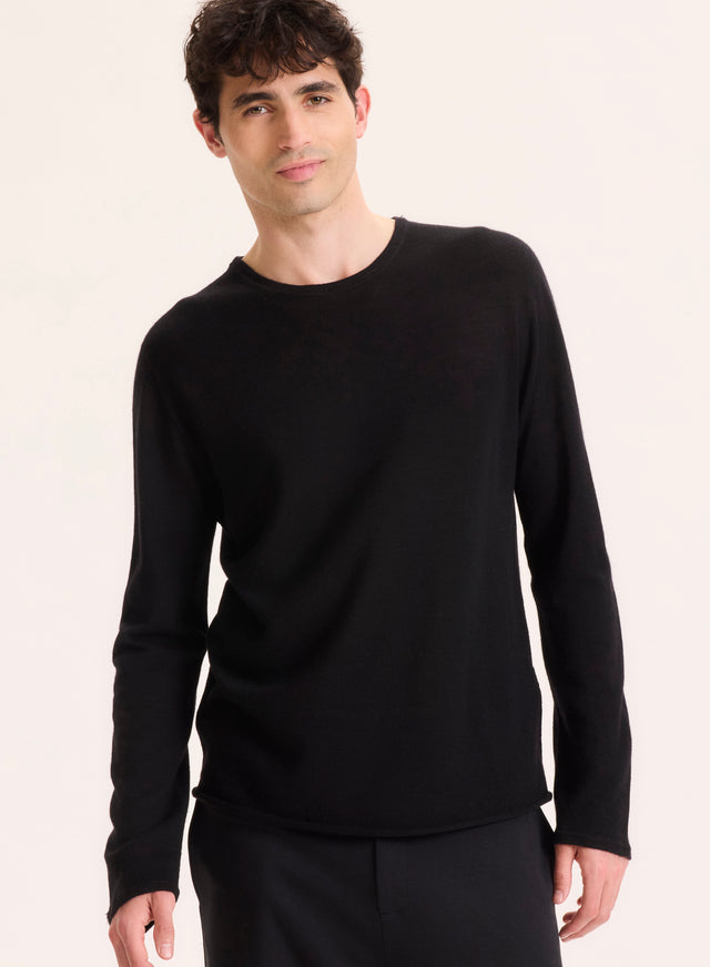 Majestic Filatures T-shirt Noir Col Rond Manches Longues En 100% Cachemire Cachemire