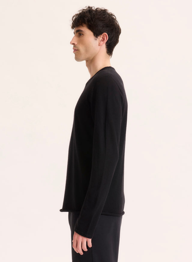 Majestic Filatures T-shirt Noir Col Rond Manches Longues En 100% Cachemire Cachemire
