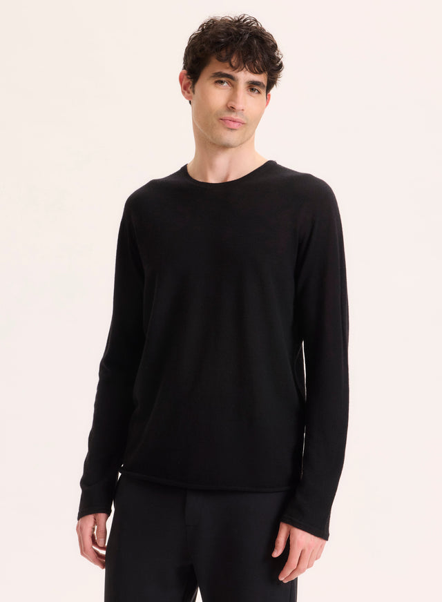 majestic filatures T-shirt Noir Col Rond Manches Longues en 100% Cachemire Cachemire