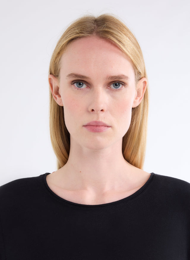 Majestic Filatures T-shirt Noir Col Rond Manches Longues En Coton Et Cachemire Coton / Cachemire