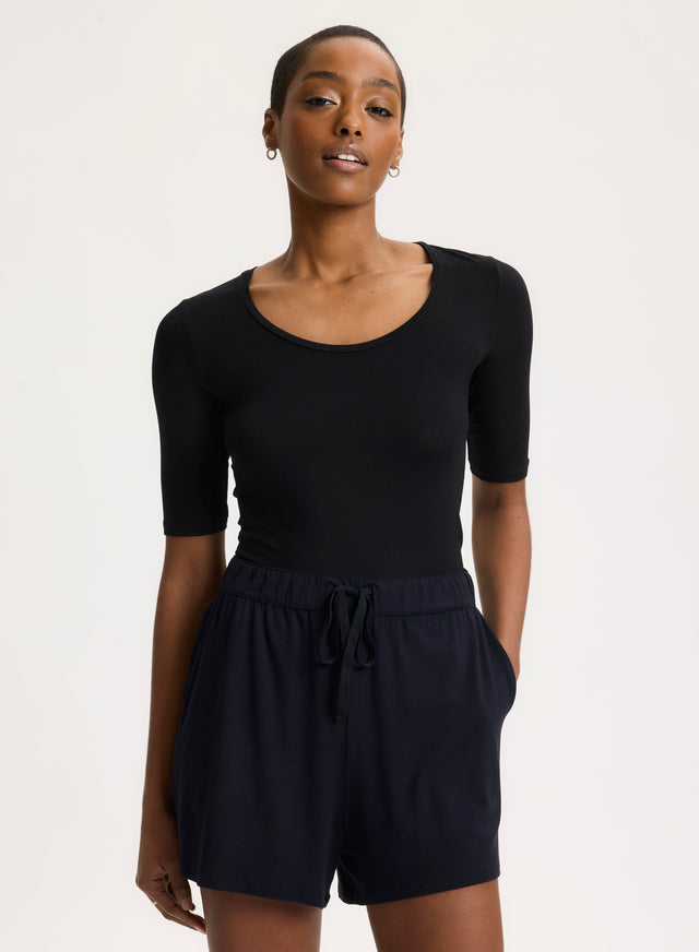 majestic filatures T-shirt Noir Col U Manches Coudes en Viscose / Élasthanne Viscose / Élasthanne