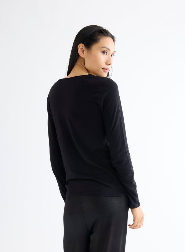 Majestic Filatures T-shirt Noir Col V Manches Longues En Coton Et Cachemire Coton / Cachemire