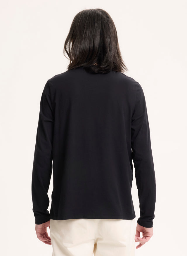 Majestic Filatures T-shirt Noir Henry Col Rond Manches Longues En Coton Organique Et Elasthanne Coton Organique / Elasthanne