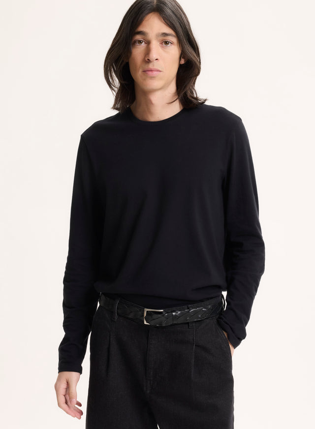 Majestic Filatures T-shirt Noir James Col Rond Manches Longues En Deluxe Coton Deluxe Coton