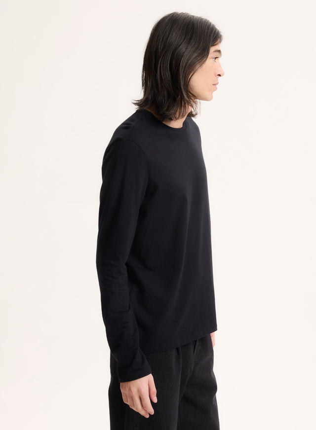 Majestic Filatures T-shirt Noir James Col Rond Manches Longues En Deluxe Coton Deluxe Coton