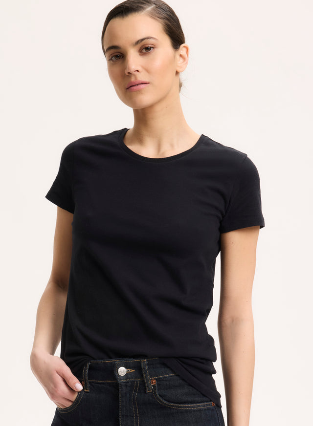Majestic Filatures T-shirt Noir Jamie Col Rond Manches Courtes En Deluxe Coton Deluxe Coton