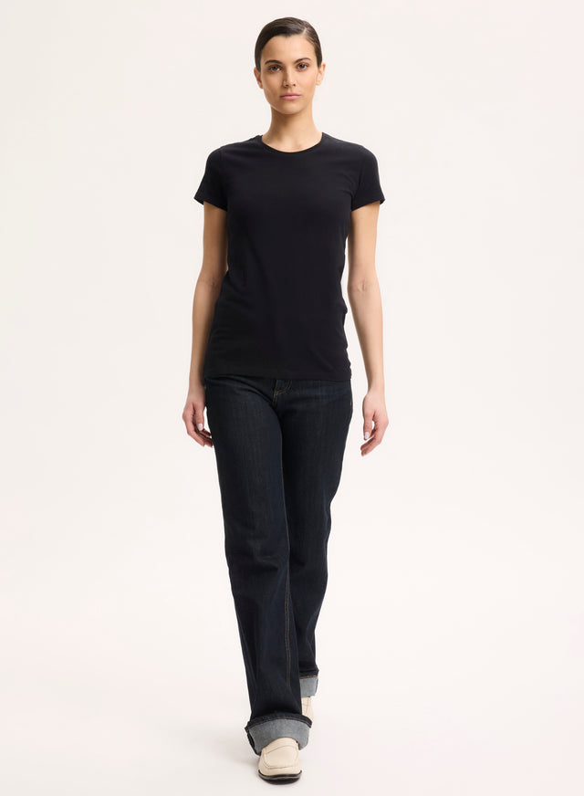 Majestic Filatures T-shirt Noir Jamie Col Rond Manches Courtes En Deluxe Coton Deluxe Coton