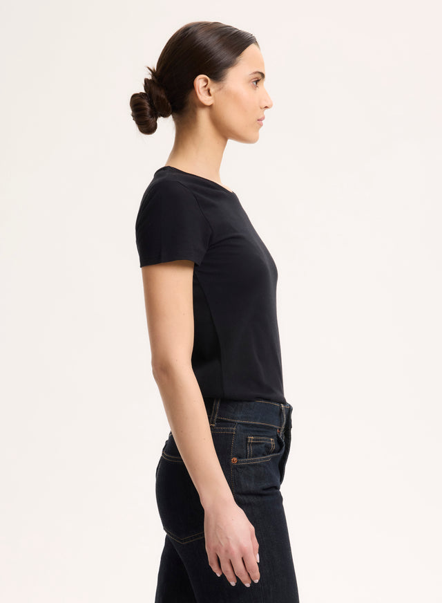 Majestic Filatures T-shirt Noir Jamie Col Rond Manches Courtes En Deluxe Coton Deluxe Coton