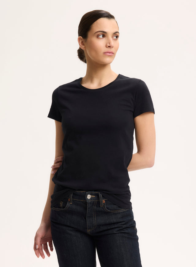 majestic filatures T-shirt Noir Jamie Col Rond Manches Courtes en Deluxe Coton Deluxe Coton