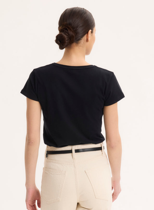 Majestic Filatures T-shirt Noir Julia Col V Manches Courtes En Deluxe Coton Deluxe Coton