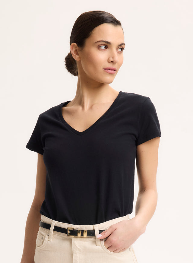 majestic filatures T-shirt Noir Julia col V manches courtes en Deluxe Coton Deluxe Coton