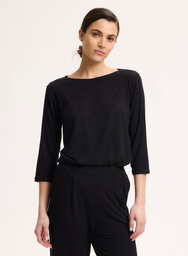 Majestic Filatures T-shirt Noir Manches 3/4 Col Bateau En Viscose Et Élasthanne Viscose / Élasthanne