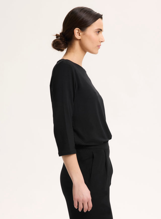 Majestic Filatures T-shirt Noir Manches 3/4 Col Bateau En Viscose Et Élasthanne Viscose / Élasthanne