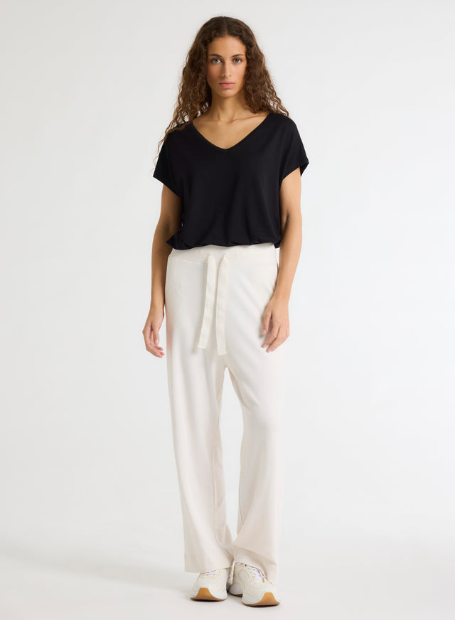 Majestic Filatures T-shirt Noir Manches Courtes Col V En Viscose Et Élasthanne Viscose / Élasthanne