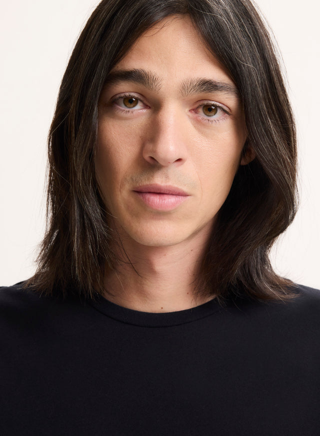 Majestic Filatures T-shirt Noir Patrice Col Rond Manches Courtes En Coton Coton Organique