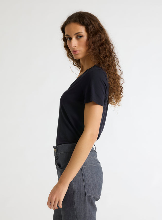 Majestic Filatures T-shirt Noir Patty Col V Manches Courtes En Coton Coton Organique