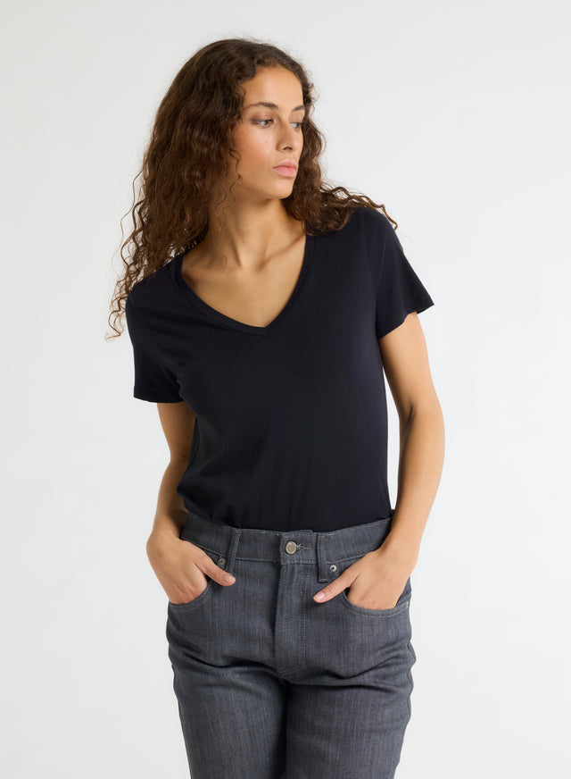 majestic filatures T-shirt Noir Patty col V manches courtes en Coton Coton organique