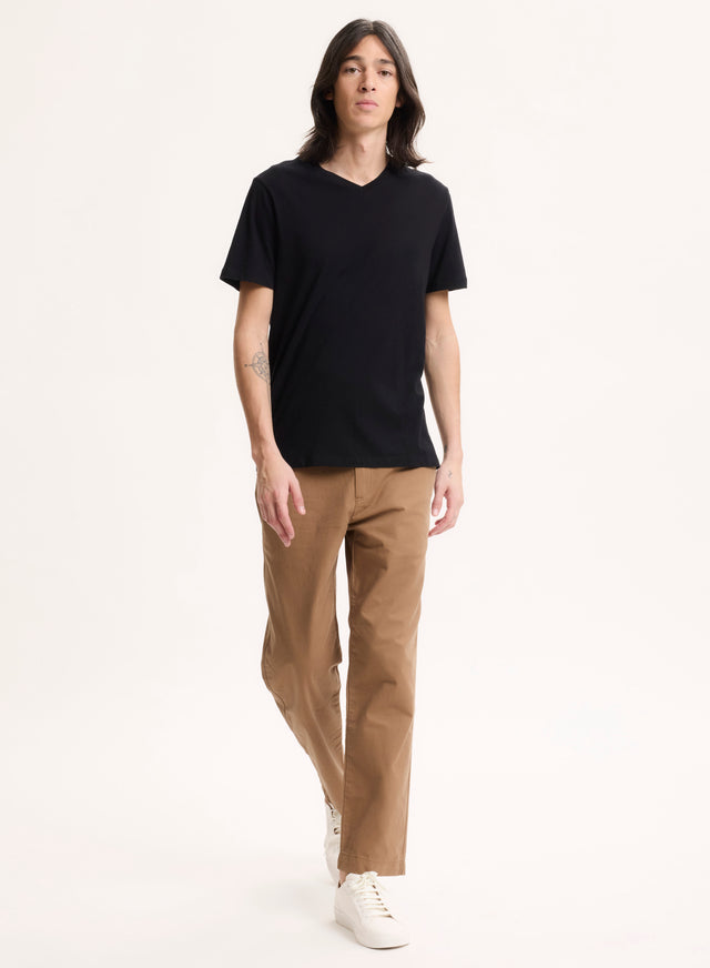 Majestic Filatures T-shirt Noir Paul Col V Manches Courtes En Coton Coton Organique