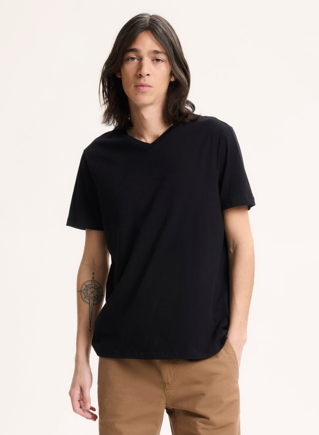 Majestic Filatures T-shirt Noir Paul Col V Manches Courtes En Coton Coton Organique