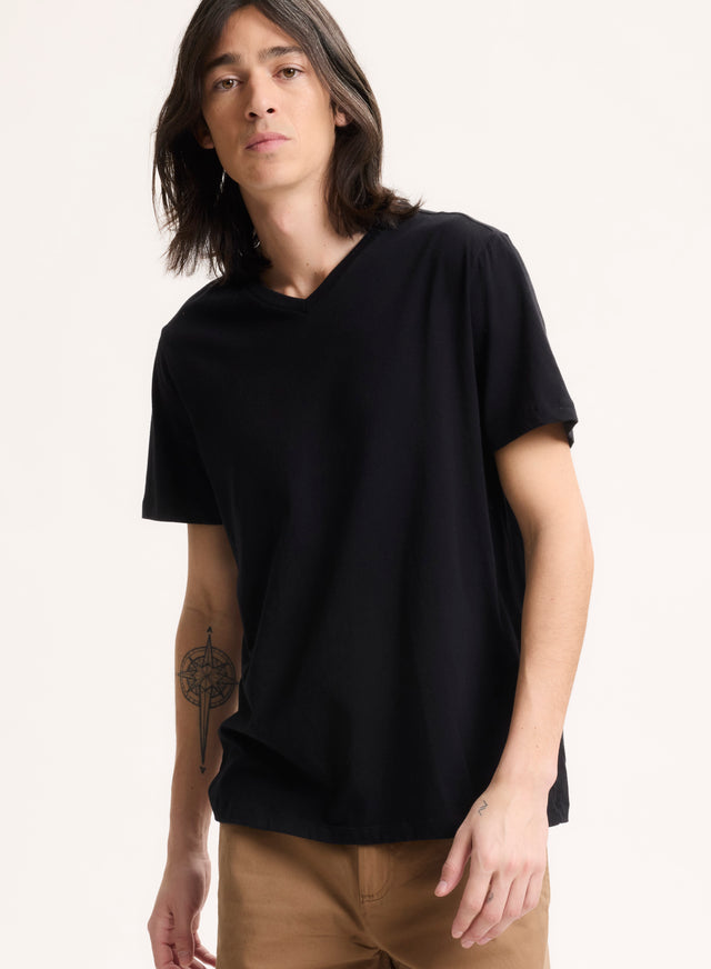 majestic filatures T-shirt Noir Paul Col V Manches Courtes en Coton Coton organique