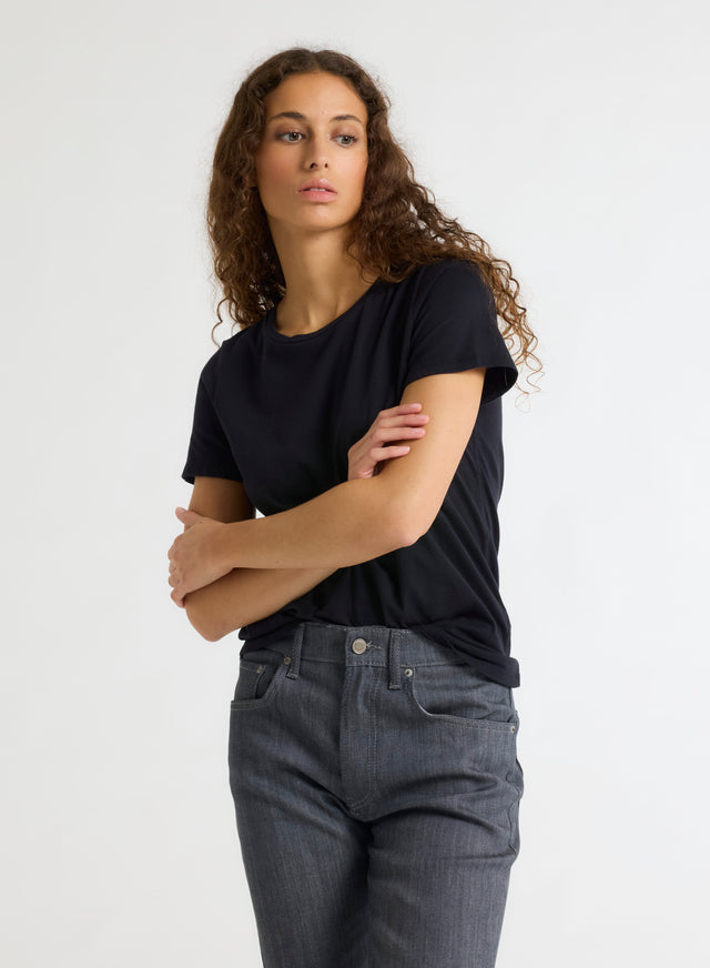 Majestic Filatures T-shirt Noir Polly Col Rond Manches Courtes En Coton Organique Coton Organique