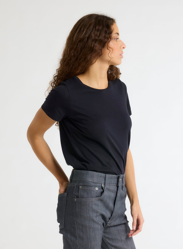Majestic Filatures T-shirt Noir Polly Col Rond Manches Courtes En Coton Organique Coton Organique