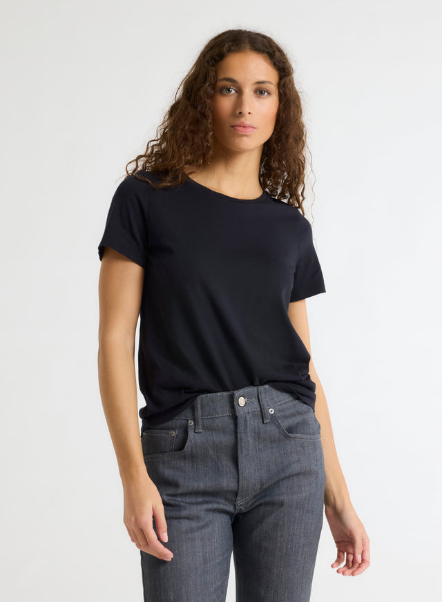 majestic filatures T-shirt Noir Polly col rond manches courtes en Coton organique Coton organique