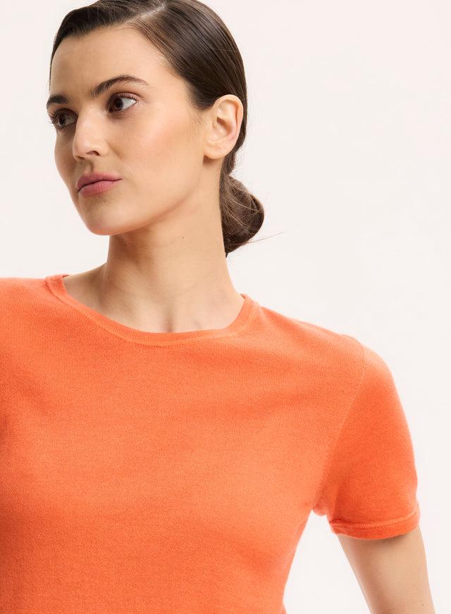 Majestic Filatures T-shirt Orange Col Rond Manches Courtes En Cachemire Cachemire