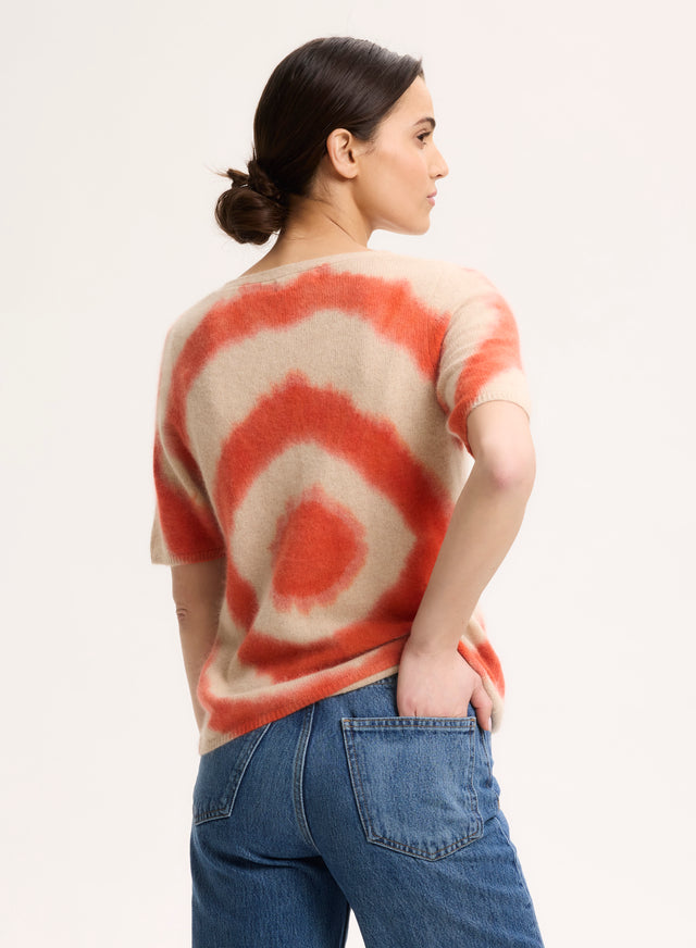 Majestic Filatures T-shirt Orange Col V Manches Courtes En Raccoon / Polyamide Raccoon / Polyamide