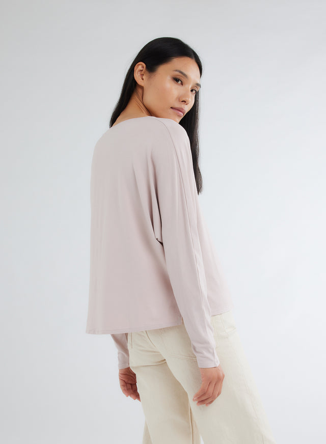 majestic filatures T-shirt Rose Clair Oversize Col Bateau Manches Longues en Viscose et Élasthanne Viscose / Élasthanne