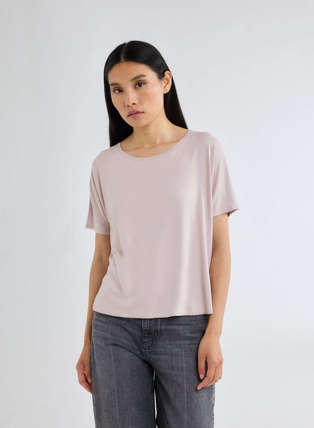 majestic filatures T-shirt Rose Clair Oversize Col Rond Manches Courtes en Viscose et Élasthanne Viscose / Élasthanne