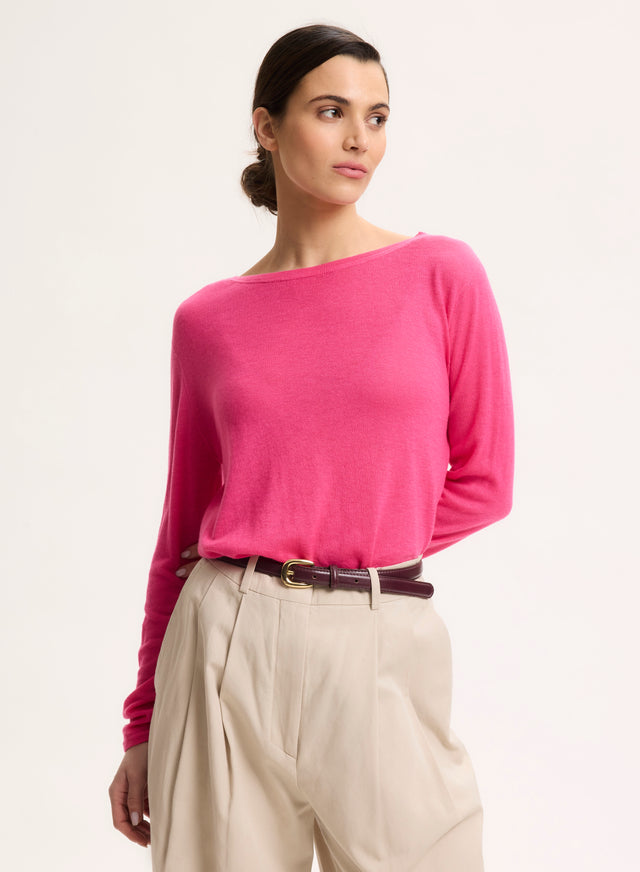 Majestic Filatures T-shirt Rose Col Bateau Manches Longues En Cachemire Cachemire
