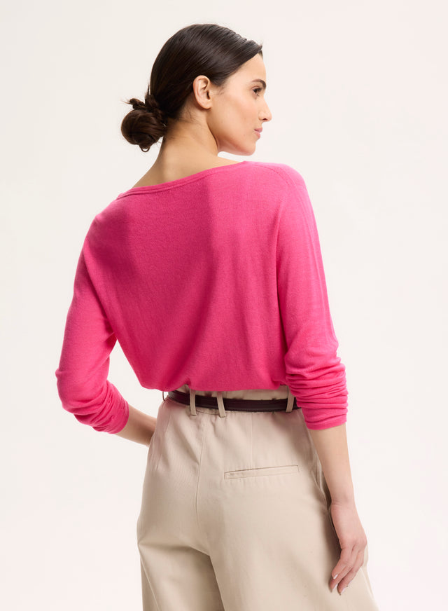 Majestic Filatures T-shirt Rose Col Bateau Manches Longues En Cachemire Cachemire
