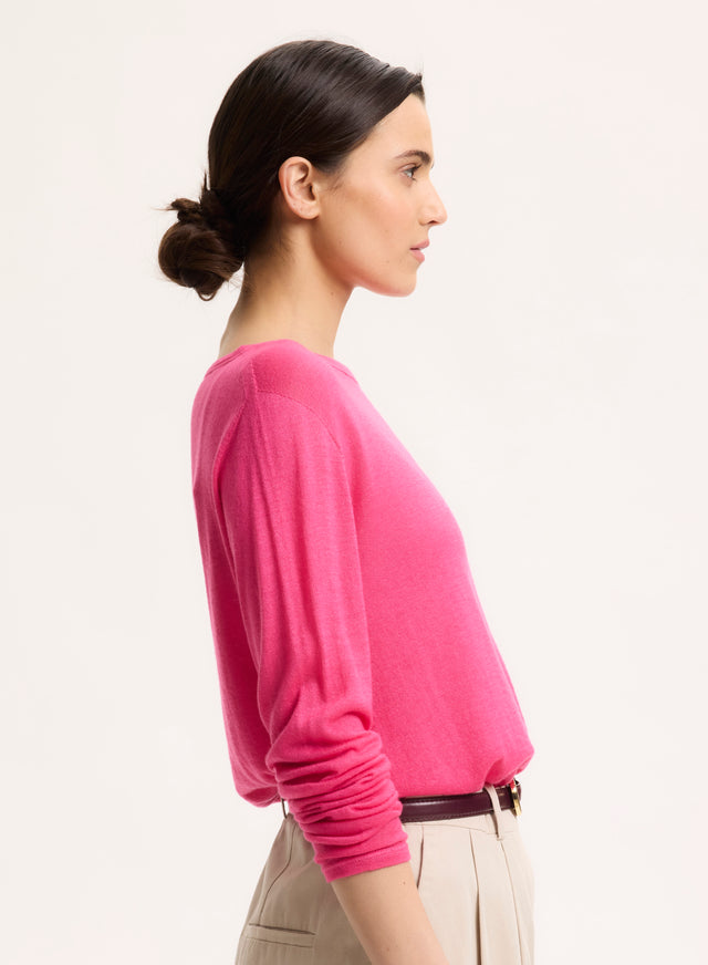 Majestic Filatures T-shirt Rose Col Bateau Manches Longues En Cachemire Cachemire