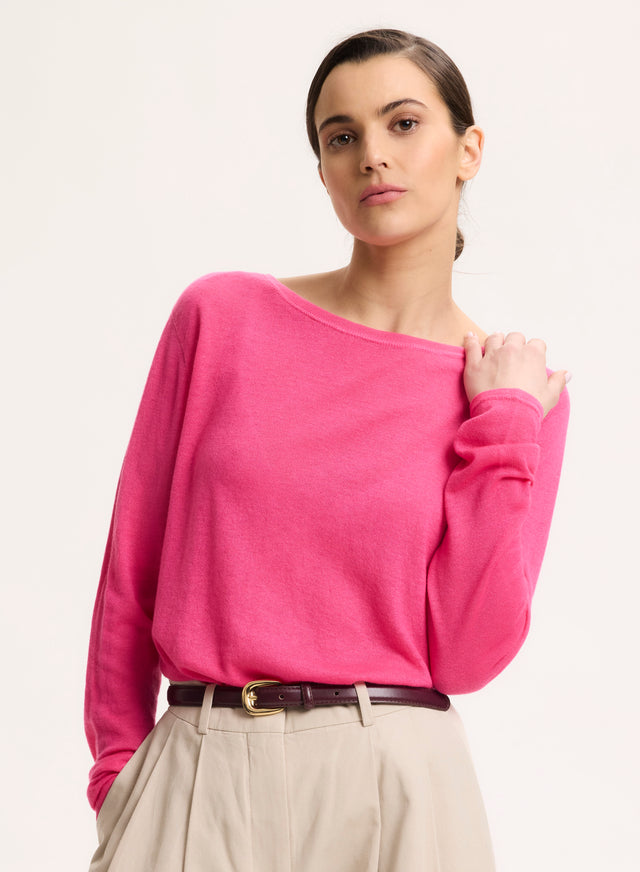 majestic filatures T-shirt Rose Col Bateau Manches Longues en Cachemire Cachemire