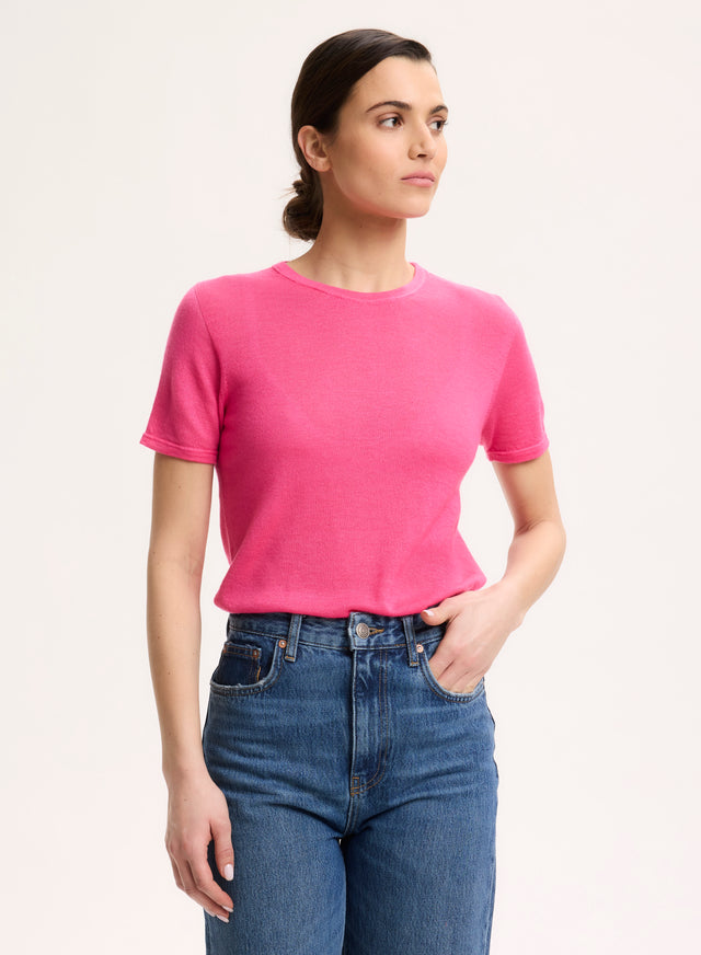 Majestic Filatures T-shirt Rose Col Rond Manches Courtes En Cachemire Cachemire
