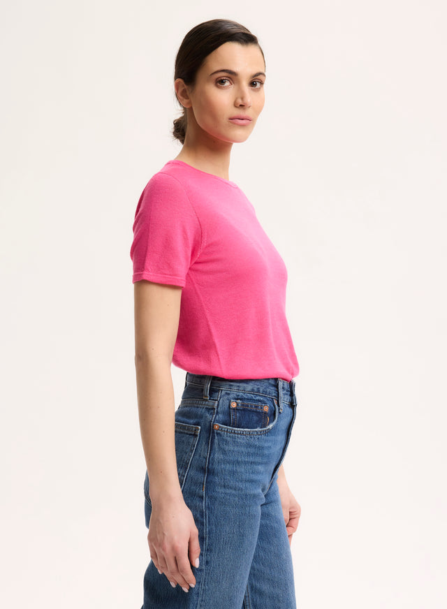 Majestic Filatures T-shirt Rose Col Rond Manches Courtes En Cachemire Cachemire