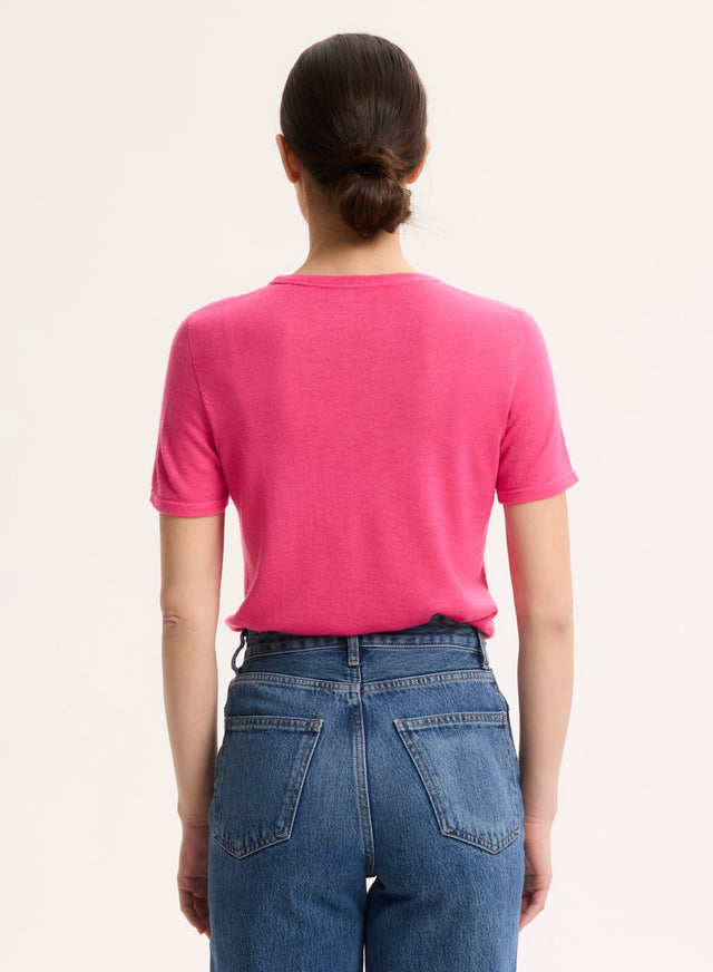 Majestic Filatures T-shirt Rose Col Rond Manches Courtes En Cachemire Cachemire