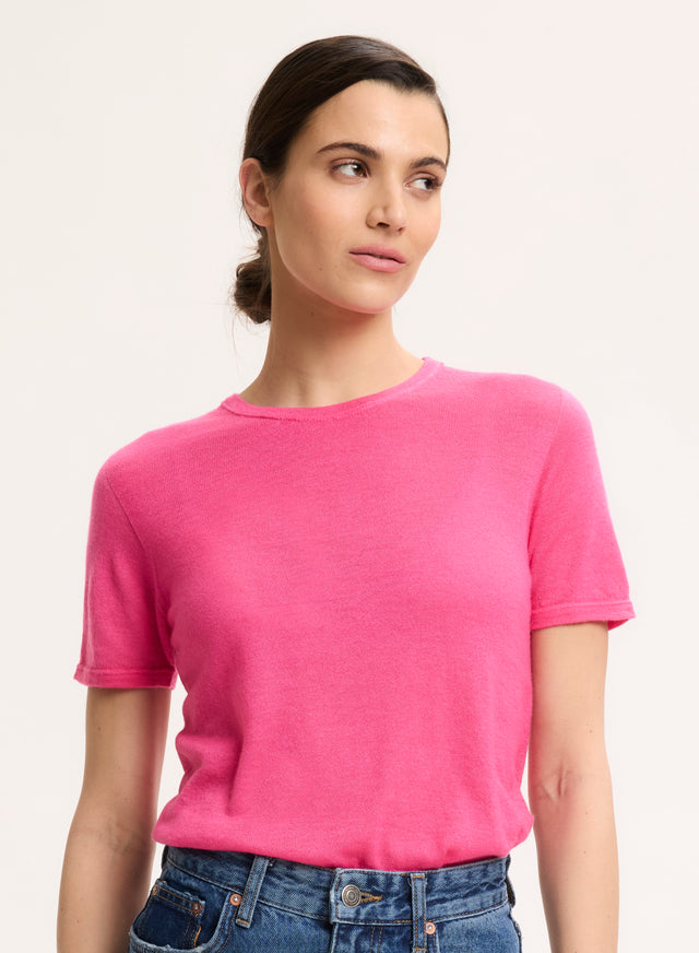 majestic filatures T-shirt Rose Col Rond Manches Courtes en Cachemire Cachemire