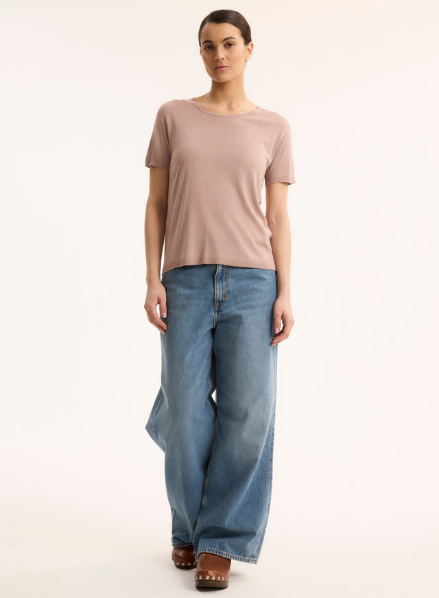 Majestic Filatures T-shirt Rose Col Rond Sans Manches En Soie / Viscose Soie / Viscose