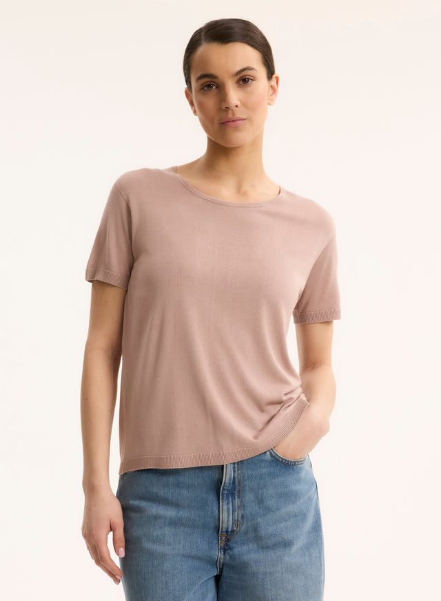 Majestic Filatures T-shirt Rose Col Rond Sans Manches En Soie / Viscose Soie / Viscose