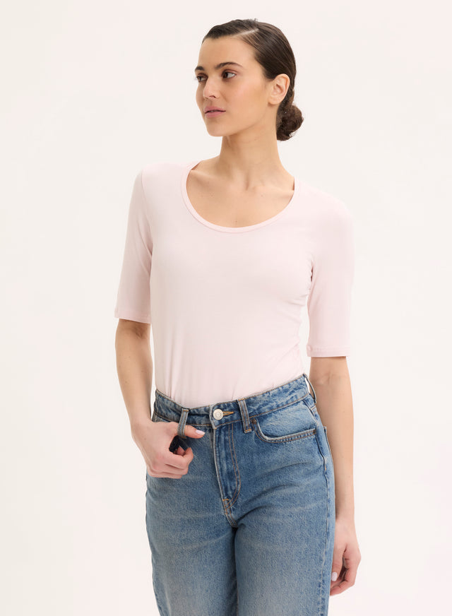 Majestic Filatures T-shirt Rose Col U Manches Coudes En Viscose / Élasthanne Viscose / Élasthanne