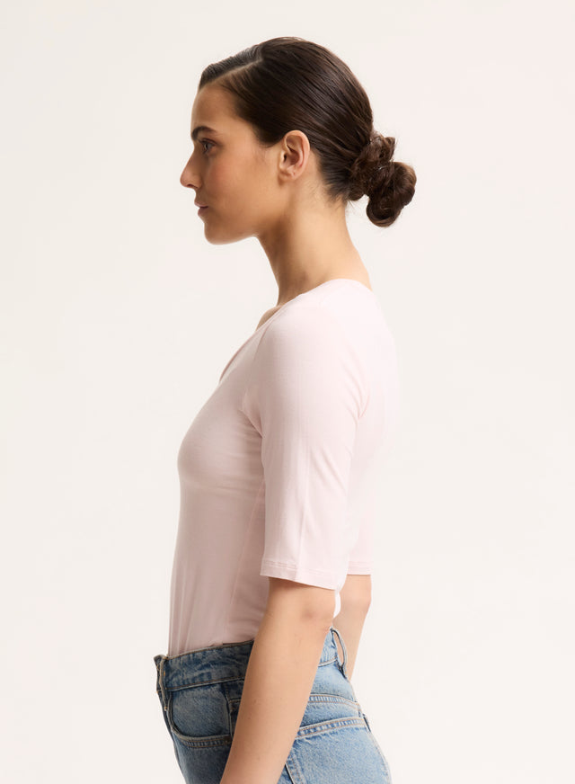 Majestic Filatures T-shirt Rose Col U Manches Coudes En Viscose / Élasthanne Viscose / Élasthanne