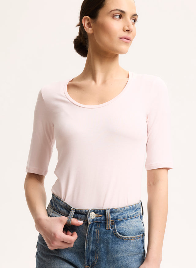 majestic filatures T-shirt Rose Col U Manches Coudes en Viscose / Élasthanne Viscose / Élasthanne